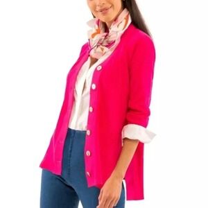 GRETCHEN SCOTT M Hot Pink cotton Grosgrain high low cardigan $149 tag VALENTINES